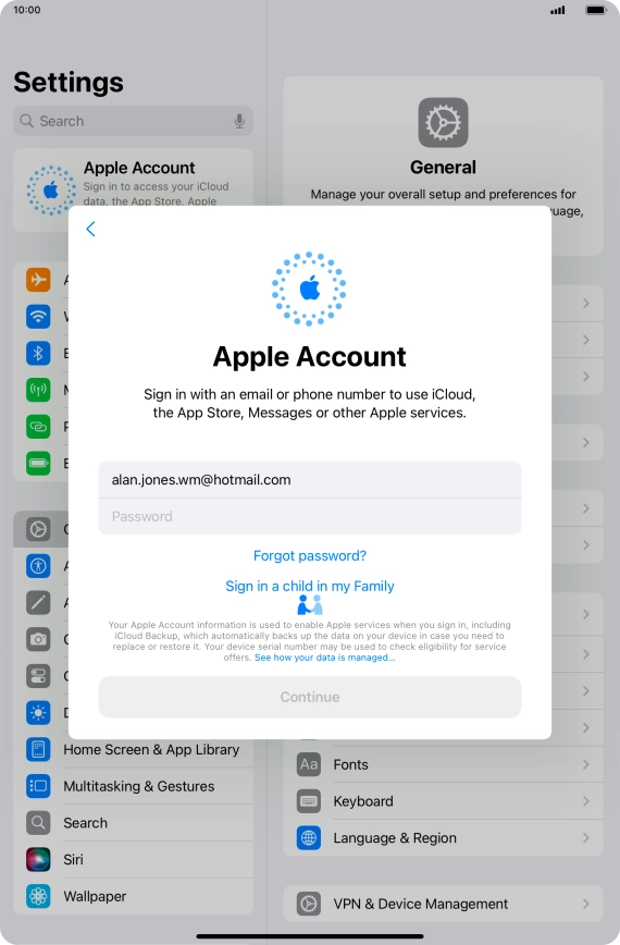 Press Password and key in the password for your Apple ID.
