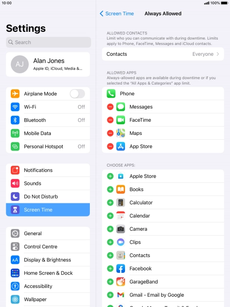 Press the remove icon next to the required app to remove it from the list of allowed apps during Downtime.