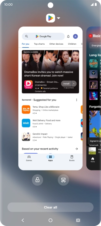 To end one running application, slide your finger upwards on the required application.
