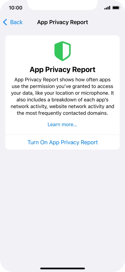 Press Turn On App Privacy Report to turn on the function.