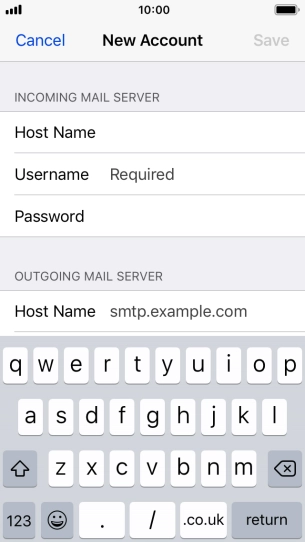 Press Username and key in the username for your email account.
