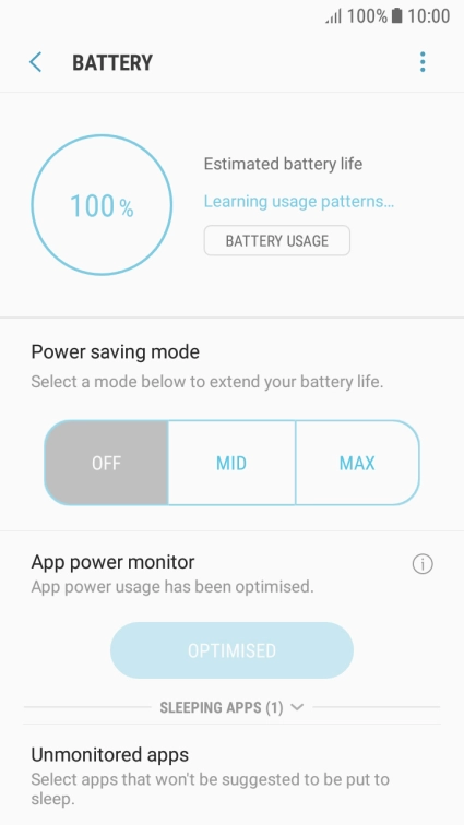 Press the required setting.