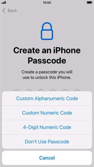 Follow the instructions on the screen to turn on use of phone lock code or press Don't Use Passcode.