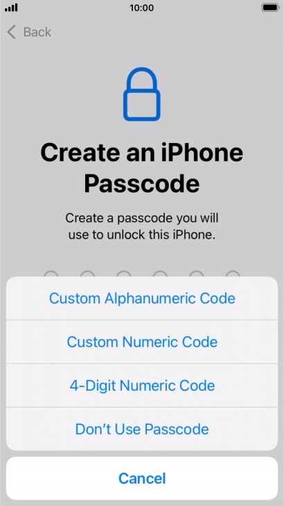 Follow the instructions on the screen to turn on use of phone lock code or press Don't Use Passcode.