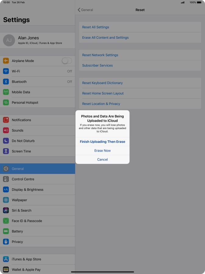 Press the required setting.