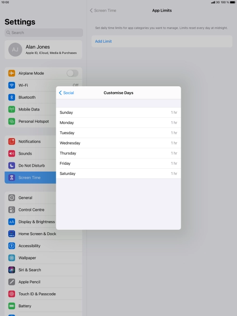 Press the required days.