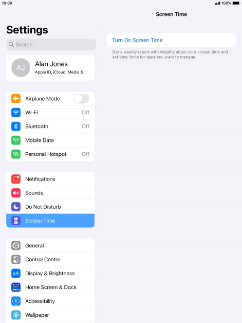 Press Turn On Screen Time.