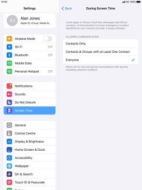 Press the required setting.