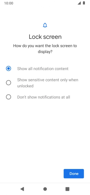 Press the required setting.