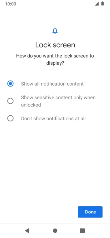Press the required setting.