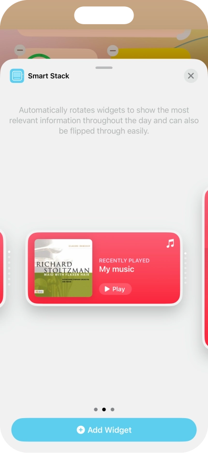 Slide your finger right or left on the screen to select the required widget size.