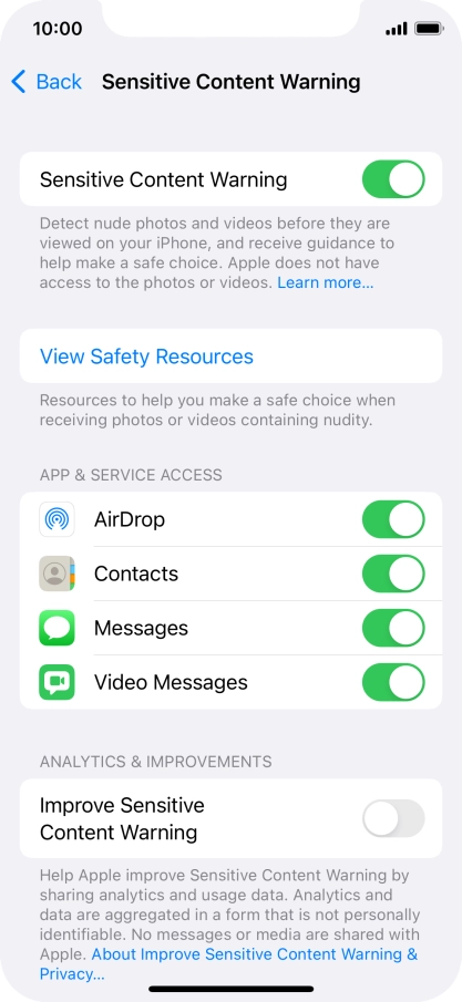 Press the indicators next to the required applications to turn the function on or off.