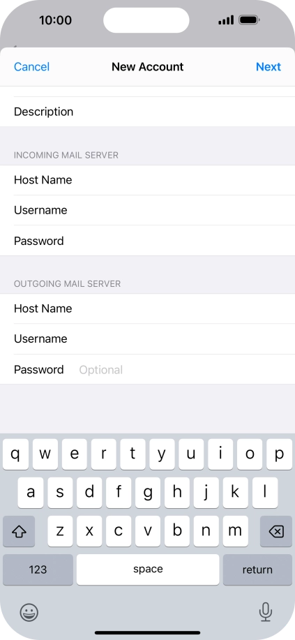 Press Password and key in the password for your email account. Please note that if you're using Vodafone's outgoing server, leave the password field empty.