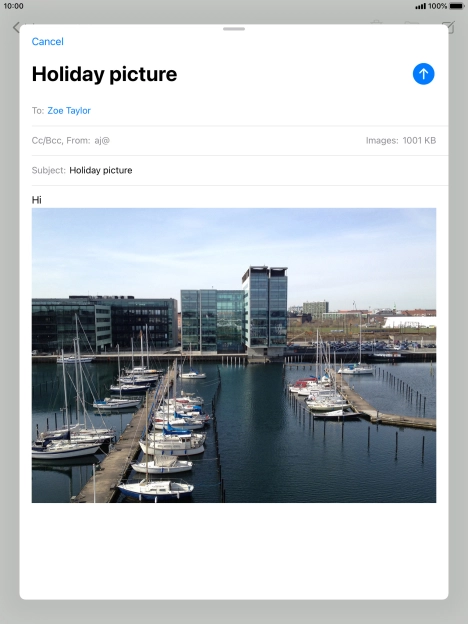 Press the send icon when you've finished your email message.
