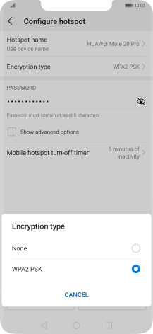 Press WPA2 PSK to password protect your Wi-Fi hotspot.