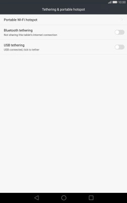 Press USB tethering to turn on the function. An internet connection from your computer via your tablet is automatically established.