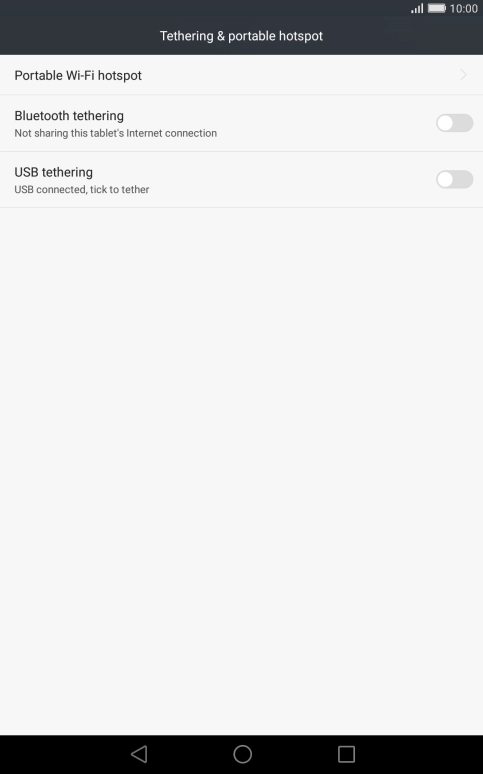 Press USB tethering to turn on the function. An internet connection from your computer via your tablet is automatically established.