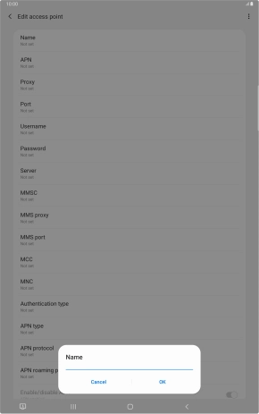 Key in Vodafone Internet and press OK.