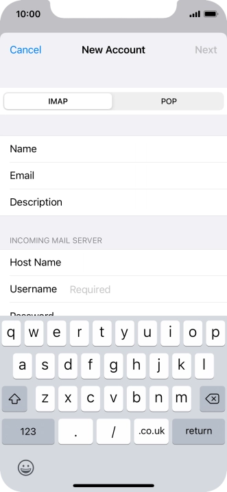 Press Username and key in the username for your email account.