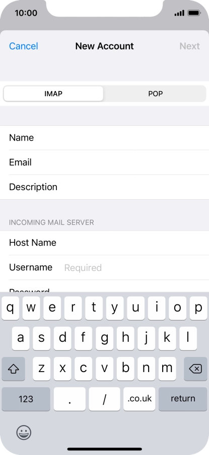 Press Username and key in the username for your email account.