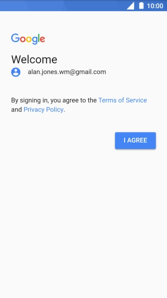 Press I AGREE and follow the instructions on the screen to select settings for your Google account.