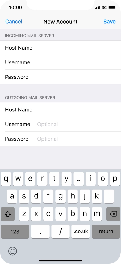 Press Username and key in the username for your email account. Please note that if you're using Vodafone's outgoing server, leave the username field empty.