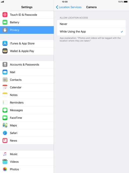 Press the required setting to turn the function on or off.