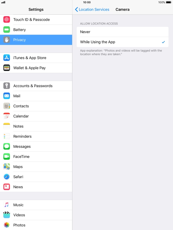 Press the required setting to turn the function on or off.