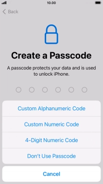 Follow the instructions on the screen to turn on use of phone lock code or press Don't Use Passcode.