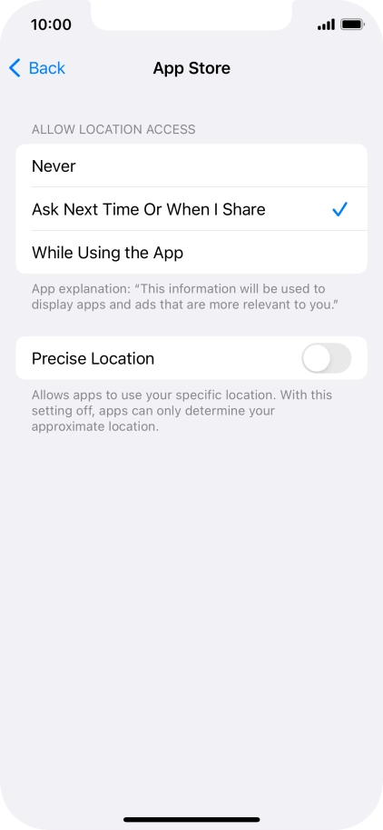 Press the required setting to turn the function on or off.