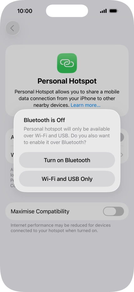 If Wi-Fi is turned on, press Wi-Fi and USB Only.