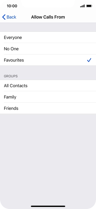 Press the required setting to select which contacts can call you even though Do Not Disturb is turned on.