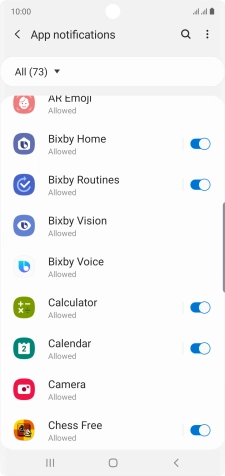 Press the indicators next to the required apps to turn the function on or off.