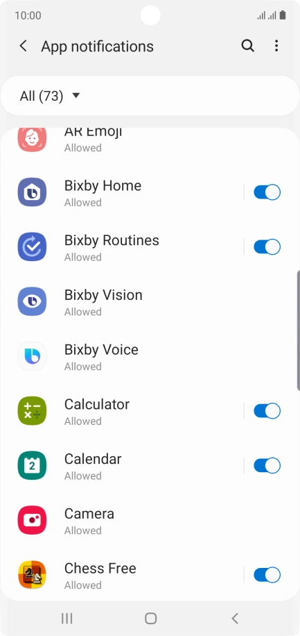 Press the indicators next to the required apps to turn the function on or off.