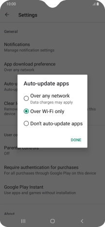 To turn on automatic update of apps using mobile network, press Over any network.