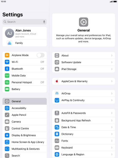 Press Software Update. If a new software version is available, it's displayed. Follow the instructions on the screen to update the tablet software.