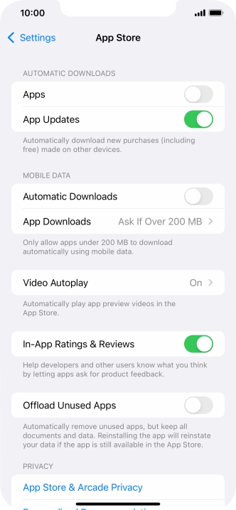 Press the indicators next to the required content types to turn the function on or off.