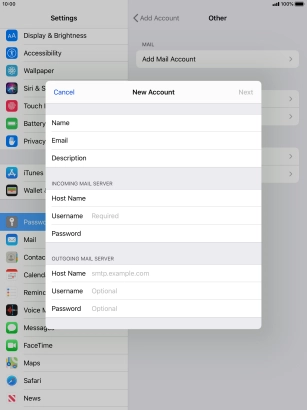 Press Username and key in the username for your email account.
