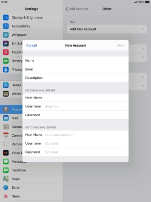 Press Username and key in the username for your email account.