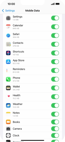 Press the indicators next to the required applications to turn the function on or off.
