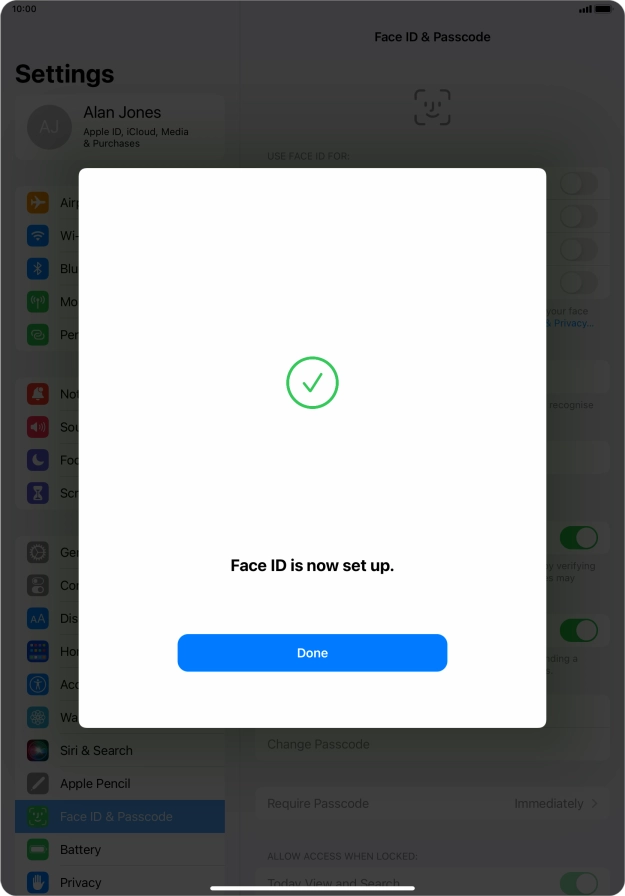 Press Done. If you haven't previously selected a lock code, key in a code of your own choice twice.
