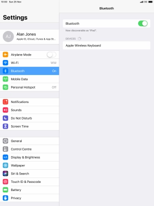 Press the required Bluetooth device and follow the instructions on the screen to pair the device with your tablet.