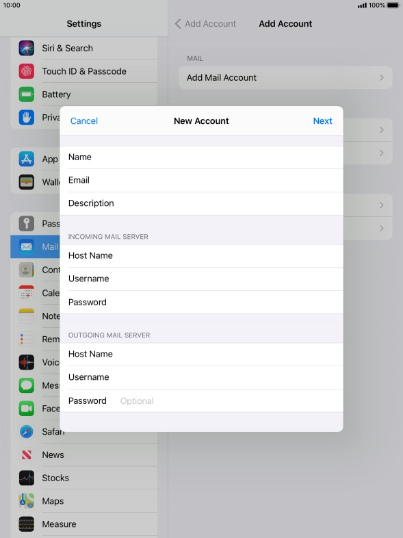 Press Password and key in the password for your email account. Please note that if you're using Vodafone's outgoing server, leave the password field empty.