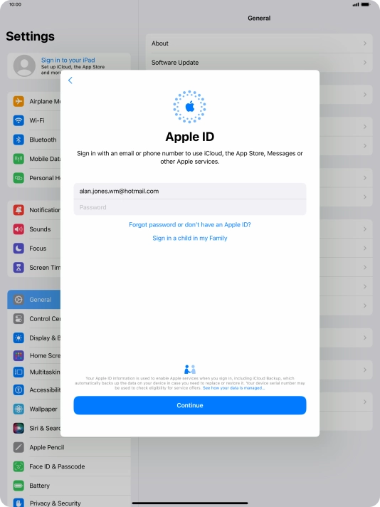 Press Password and key in the password for your Apple ID.