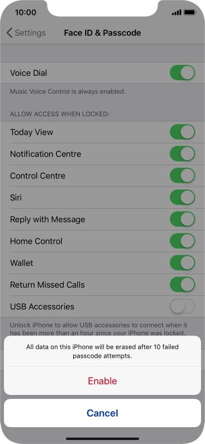 If you turn on the function, press Enable.