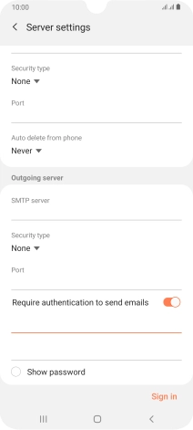 Press the password field and key in the password for your email provider's outgoing server.