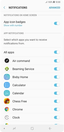 Press the indicator next to the required app to turn the function on or off.