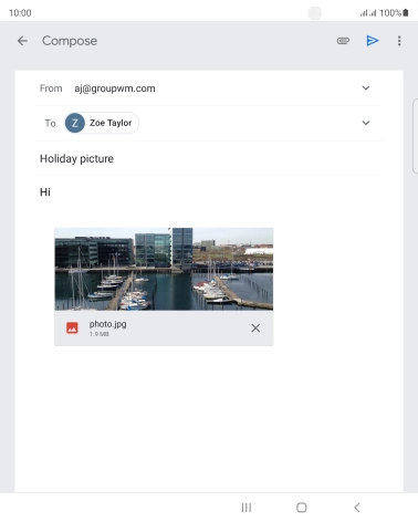 Press the send icon when you've finished your email message.