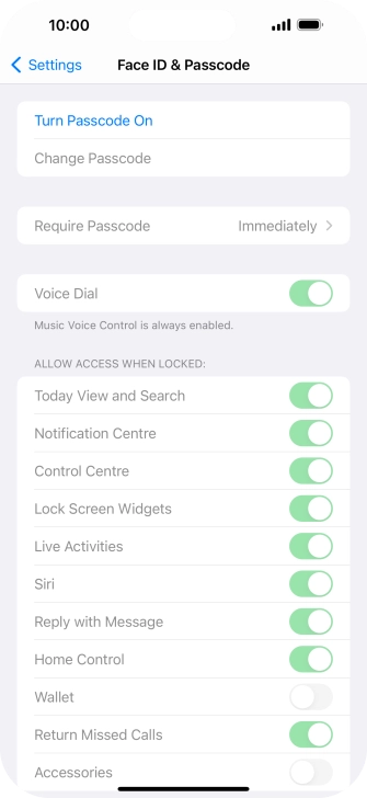 Press Turn Passcode On and key in a phone lock code of your own choice twice.