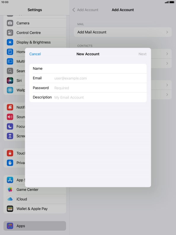 Press Email and key in your email address.